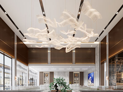 新中式售楼处大堂前台接待3d模型 新中式售楼处大堂前台接待