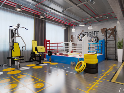工业风loft拳击馆 健身房3d模型 工业风loft拳击馆 健身房