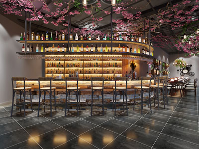 工业风loft酒吧3d模型 工业风loft酒吧