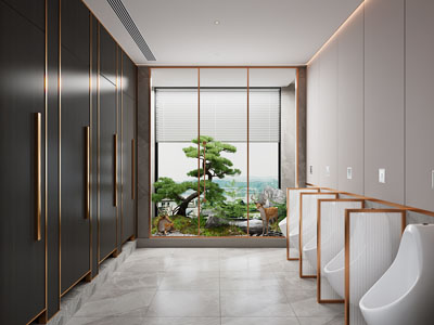 新中式公共卫生间 洗手间3d模型 新中式公共卫生间 洗手间