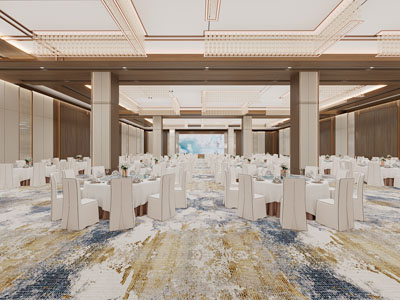 新中式酒店宴会厅 就餐区3d模型 新中式酒店宴会厅 就餐区