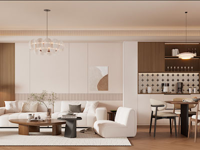 现代中古风客厅餐厅