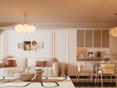 法式奶油风客厅餐厅