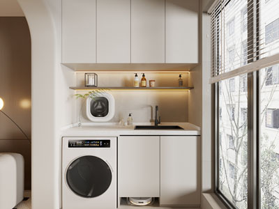 现代生活阳台洗衣机收纳柜