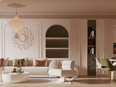 法式奶油风客厅餐厅