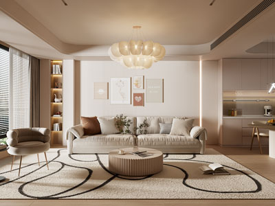 现代奶油风客厅餐厅