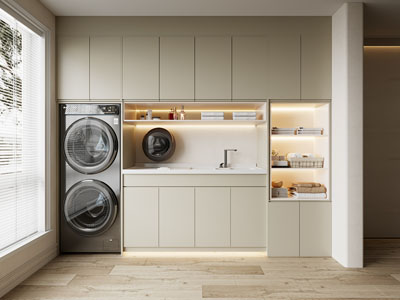 现代阳台洗衣机 烘干机收纳柜新