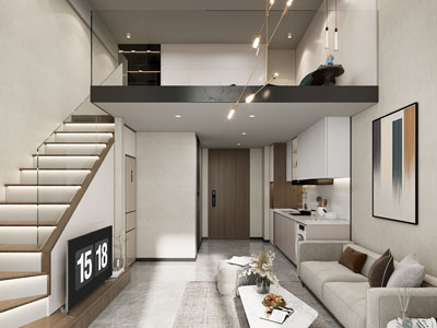 现代loft挑高客厅3d模型 现代loft挑高客厅