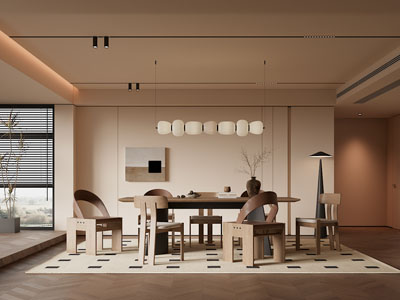 现代中古风餐厅3d模型 现代中古风餐厅