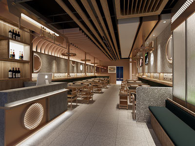 新中式原木风饭店餐馆就餐区3d模型 新中式原木风饭店餐馆就餐区