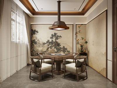 新中式棋牌室3d模型 新中式棋牌室