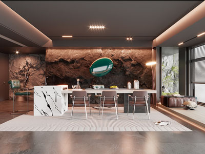 现代轻奢餐厅3d模型 现代轻奢餐厅