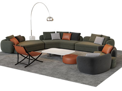 现代多人沙发 休闲椅子和茶几组合