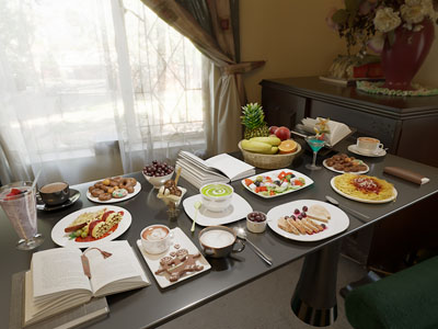 现代披萨 意大利面 沙拉 水果食物