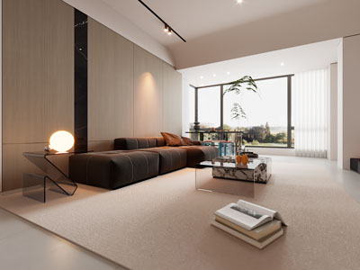 现代客厅多人沙发 边几和茶几组合