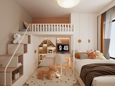 现代奶油风榻榻米卧室 儿童房