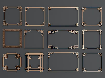 新中式雕花边框3d模型 新中式雕花边框