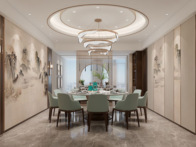 新中式酒店包厢包间3d模型 新中式酒店包厢包间