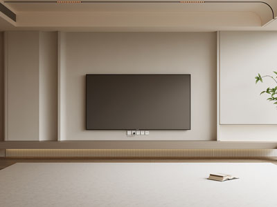 现代奶油风客厅电视背景墙3d模型 现代奶油风客厅电视背景墙