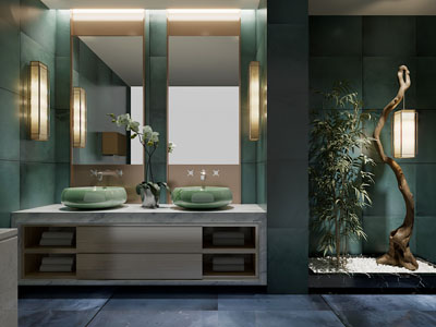 新中式公共卫生间 洗手间3d模型 新中式公共卫生间 洗手间