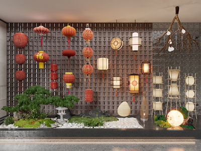 新中式吊灯 灯笼挂件 室内景观3d模型 新中式吊灯 灯笼挂件 室内景观