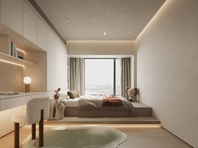 现代奶油风榻榻米卧室