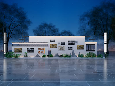 新中式景观背景墙 展览展示墙 美陈3d模型 新中式景观背景墙 展览展示墙 美陈