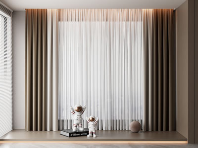 现代落地窗窗帘窗纱3d模型 现代落地窗窗帘窗纱