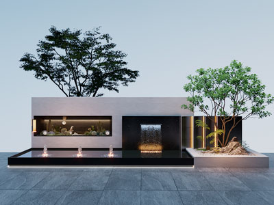 新中式景观背景墙 水景植物园艺小品