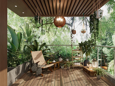 现代阳台露台植物景观园艺小品