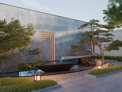 新中式松树 水景园艺小品