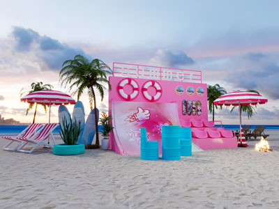 现代夏季沙滩 椰子树美陈 户外装置 演绎舞台