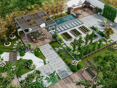 现代庭院廊架 植物景观园艺小品