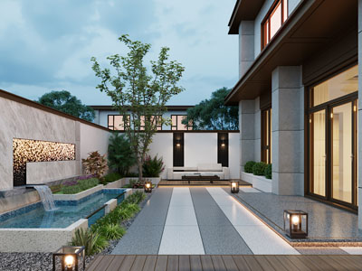 新中式别墅庭院景观园艺小品