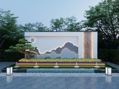 新中式景观背景墙 水景园艺小品