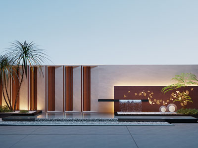 新中式景观背景墙 水景园艺小品