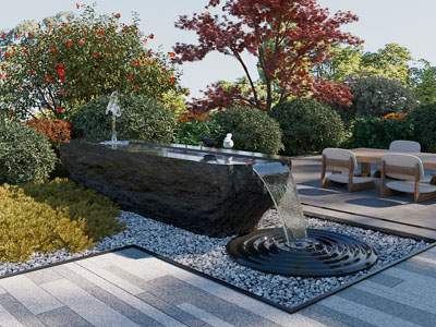 现代水景植物景观园艺小品 休闲桌椅组合