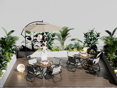现代露天餐厅植物景观小品 休闲餐桌椅组合