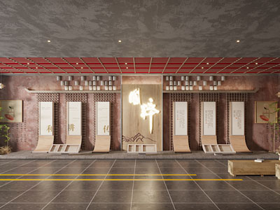 新中式展览墙 展厅展览3d模型 新中式展览墙 展厅展览