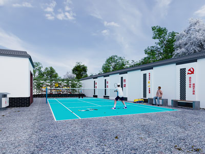 现代户外庭院羽毛球场3d模型 现代户外庭院羽毛球场