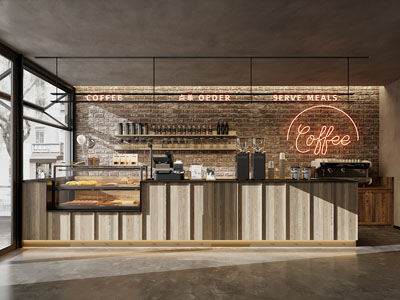 工业风loft咖啡厅3d模型 工业风loft咖啡厅