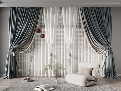 现代窗帘窗纱3d模型 现代窗帘窗纱