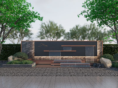 新中式景观背景墙园艺小品