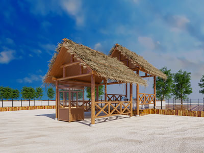现代茅草亭子 售票亭