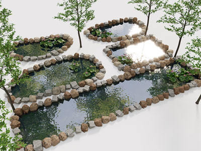 现代树木水景园艺小品