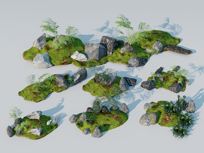 现代石头植物景观园艺小品