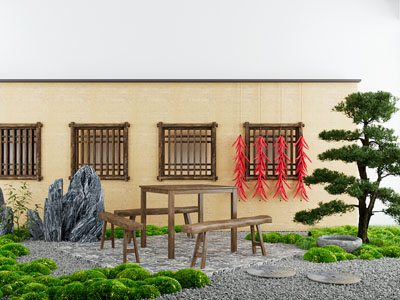 新中式松树 石头景观园艺小品