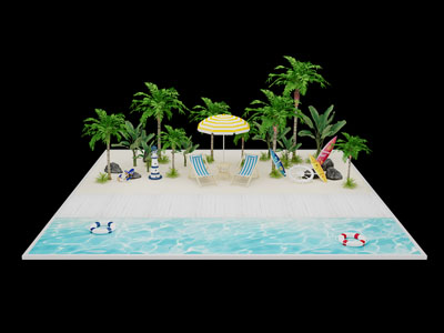 现代夏季沙滩椰子树遮阳伞美陈