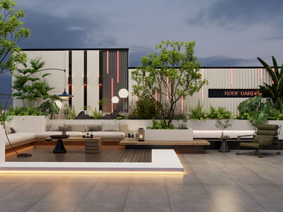 新中式庭院景观墙 休闲桌椅组合