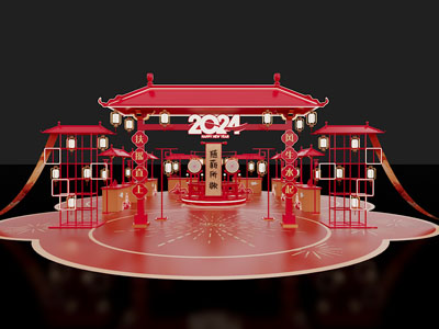 新中式演绎舞台 美陈3d模型 新中式演绎舞台 美陈